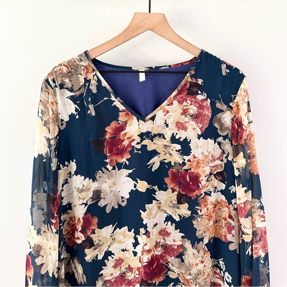 Pinkblush Navy Floral Chiffon Dress Size XL - Picture 3 of 6